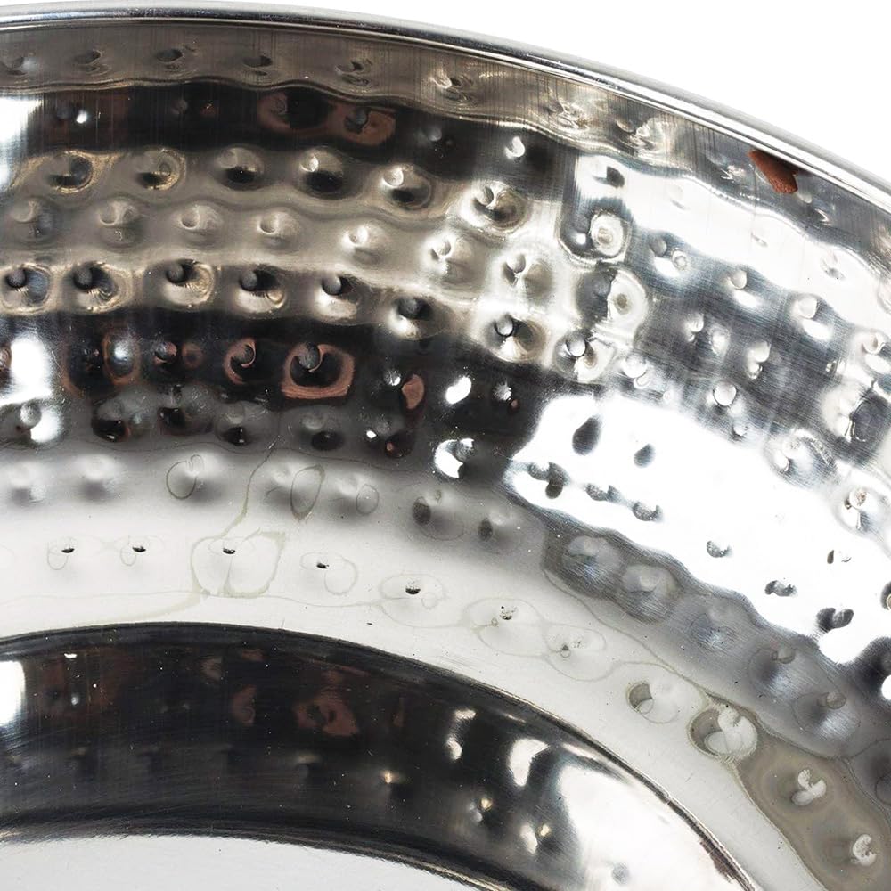 VIRSUS Centrotavola Rotondo in acciaio inox, Misura 27,5x10,5 cm, Design con Decoro Martellato, Ciotola Portafrutta Portapane, Scodella decorativa -697