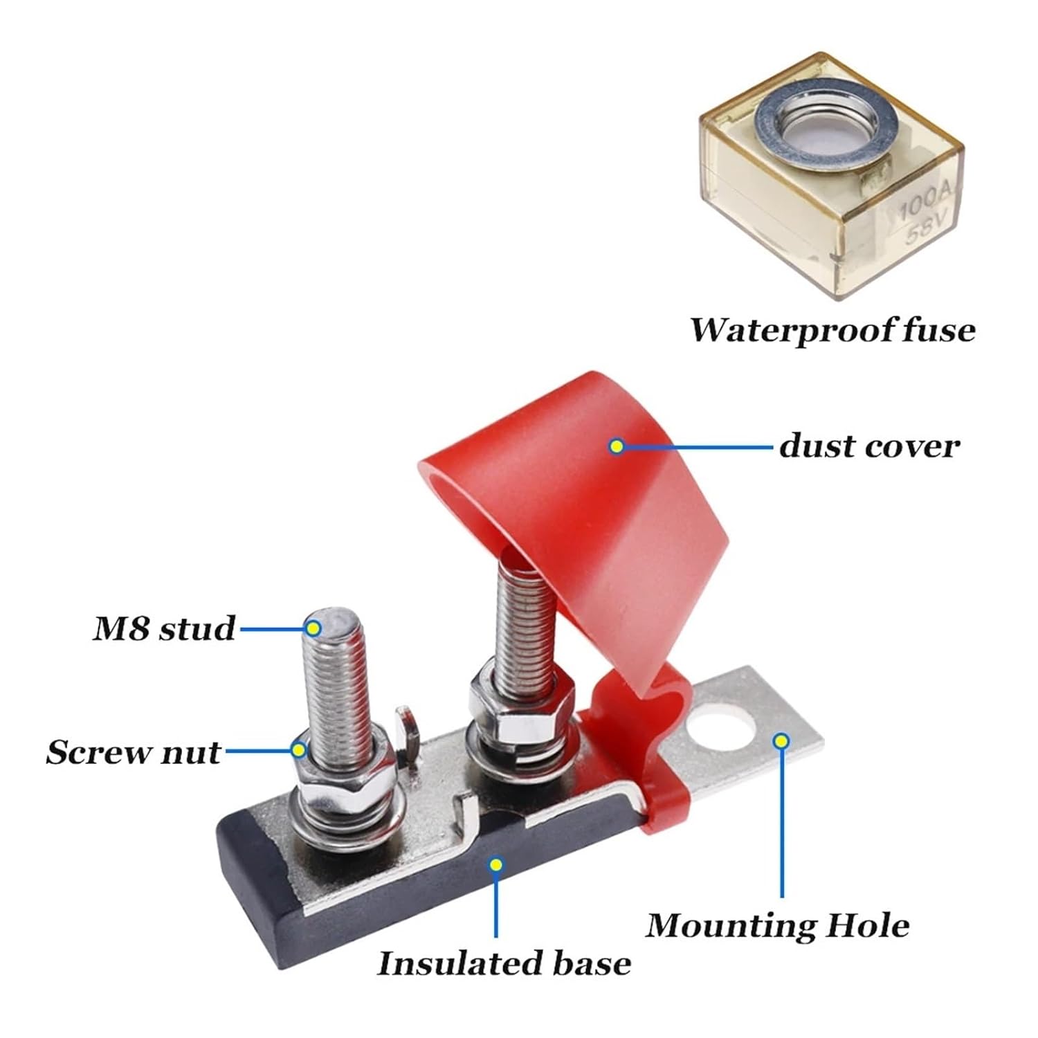 zhuguiming M8端子マウントヒューズブロックキット 30A-300A 58V リングヒューズ バッテリー端子ホルダー 点火