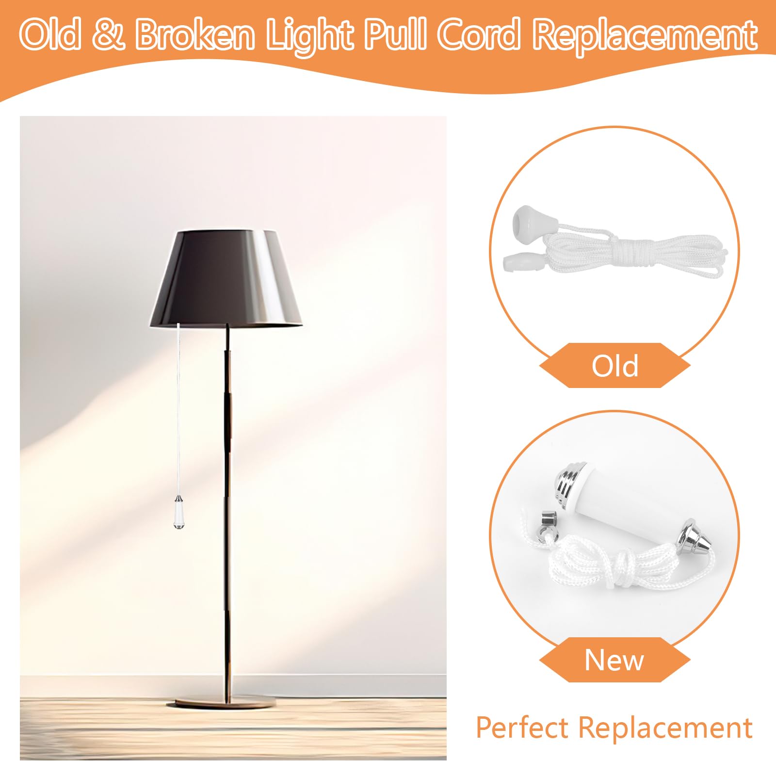 Vaktop Ceramic Bathroom Light Pull, Pull Cord Handle with 100cm Extension - Image 3