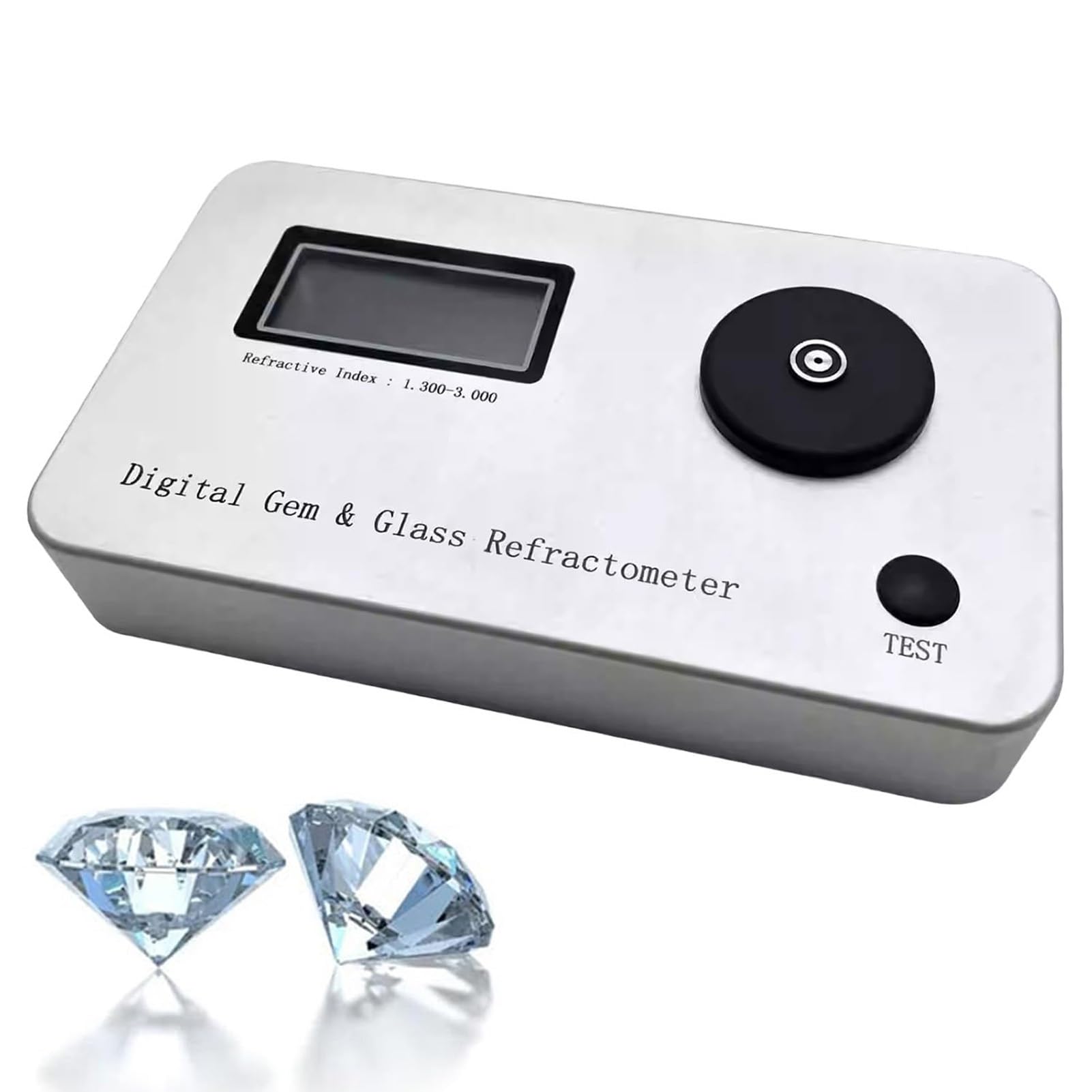 Réfractomètre portable - Outil de test de bijoux pour l'identification des pierres, mesure l'indice de réfraction 1.300-3.000, écran LCD rétroéclairé et étui de protection