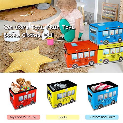 Kids Toy Chest,Toy Chest, Collapsible Storage Cubes Organizer With Handles, Kids Toy Bin With Lids, School Bus Pattern Toy Storage Organizer For Boys, Girls, Playroom, Closet, Living Room, 3 Packs #TOP1