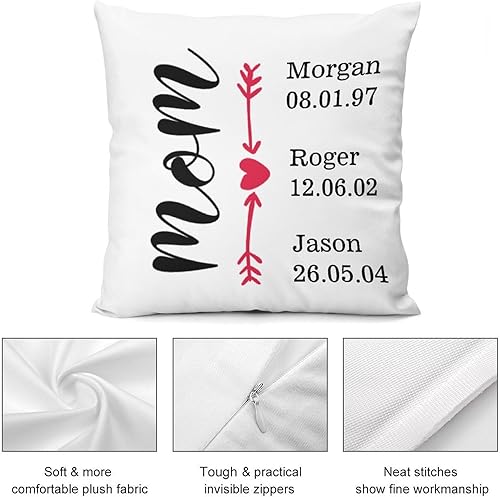 Miniatura 6 de Custom Mothers Day Pillow Cover Soft Velvet Square Pillow Case with Kids Names Family Names Custom Gift for Mom Mommy from Child Daughter Son,