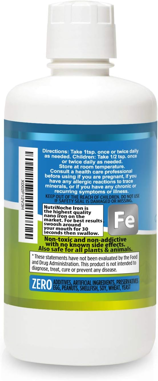 Liquid Iron Supplement for Women - High Potency Sublingual Iron Drops - Vegan Liquid - Tasteless Flavor - Premium Supplement for Men, Women & Kids - 32 Ounces - Nutrinoche