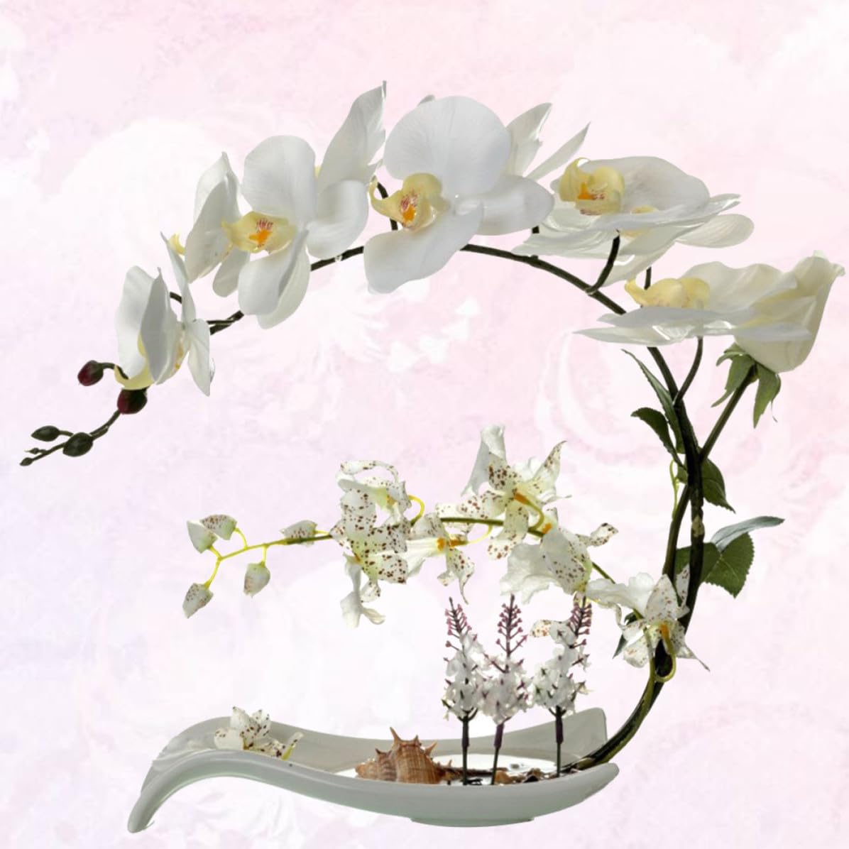 Orchidée Phalaenopsis Artificielle en Pot, Fleur Soie Blanche Décorative