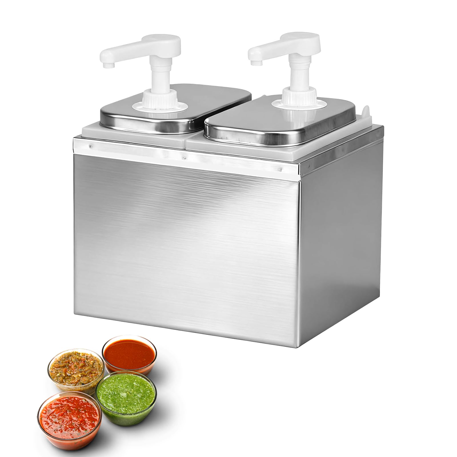 4L Saucenspender Pumpstation, Edelstahl 304 Ketchup Spender 2 x 2L Gastro Soßenspender Lebensmittelecht, Fördermenge 20ml pro Hub, für Ketchup Senf Saucen mit Partikeln bis 0,4cm Spülmaschinenfest