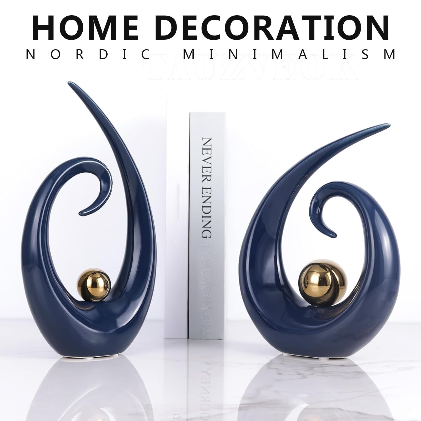 Decorazione scultorea Deco in ceramica, Oggetti decorativi moderni, Estetica decorativa astratta, Tavolo, Soggiorno, Appartamento, Sala da pranzo, Ufficio,Blue Small
