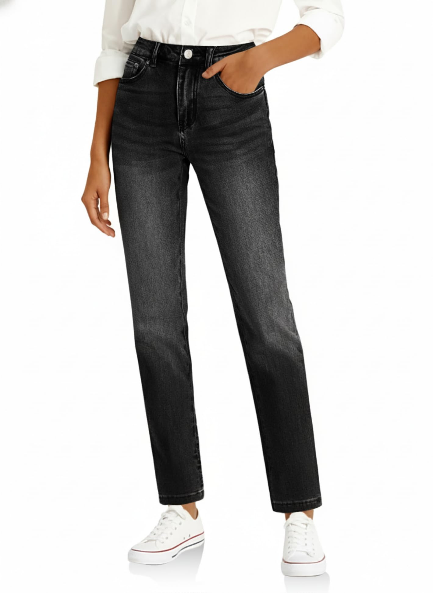 Cicy Bell Damen Jeans Straight Fit Jeanshosen Mittlere Taille Denim Skinny Hosen mit Taschen