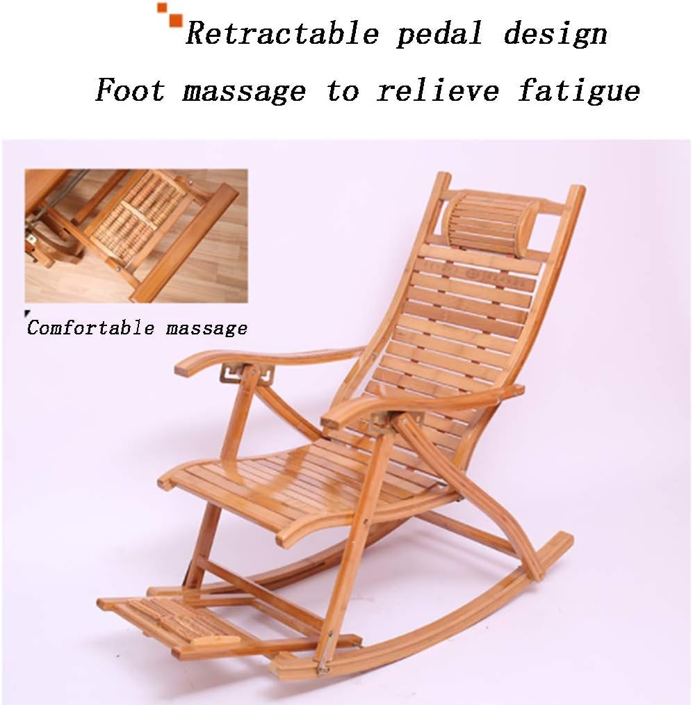 N / A Bamboo Rocking ChairFolding Chair, Adjustable Wooden Garden Bamboo Rocking Chair for Outdoor Leisure Balcony/Camping/Sun Chair(Color:Reinforced Plate)
