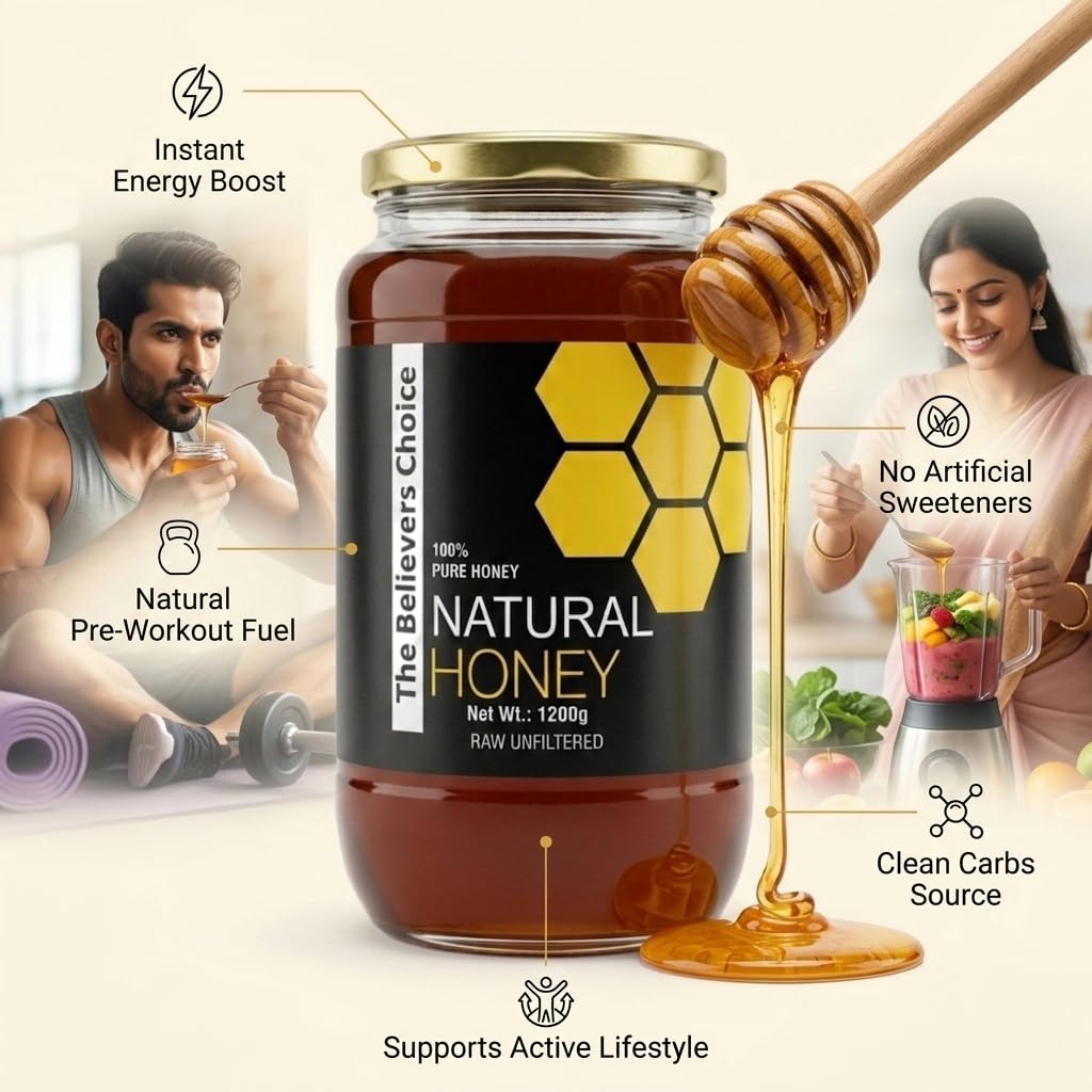 The Believers Choice Natural Honey 1200Gram By The Believers Choice Wild Unprocessed Honey|Pure Organic Raw Honey|100% Natural|No Preservatives| No Artificial Color|No Added Sugar