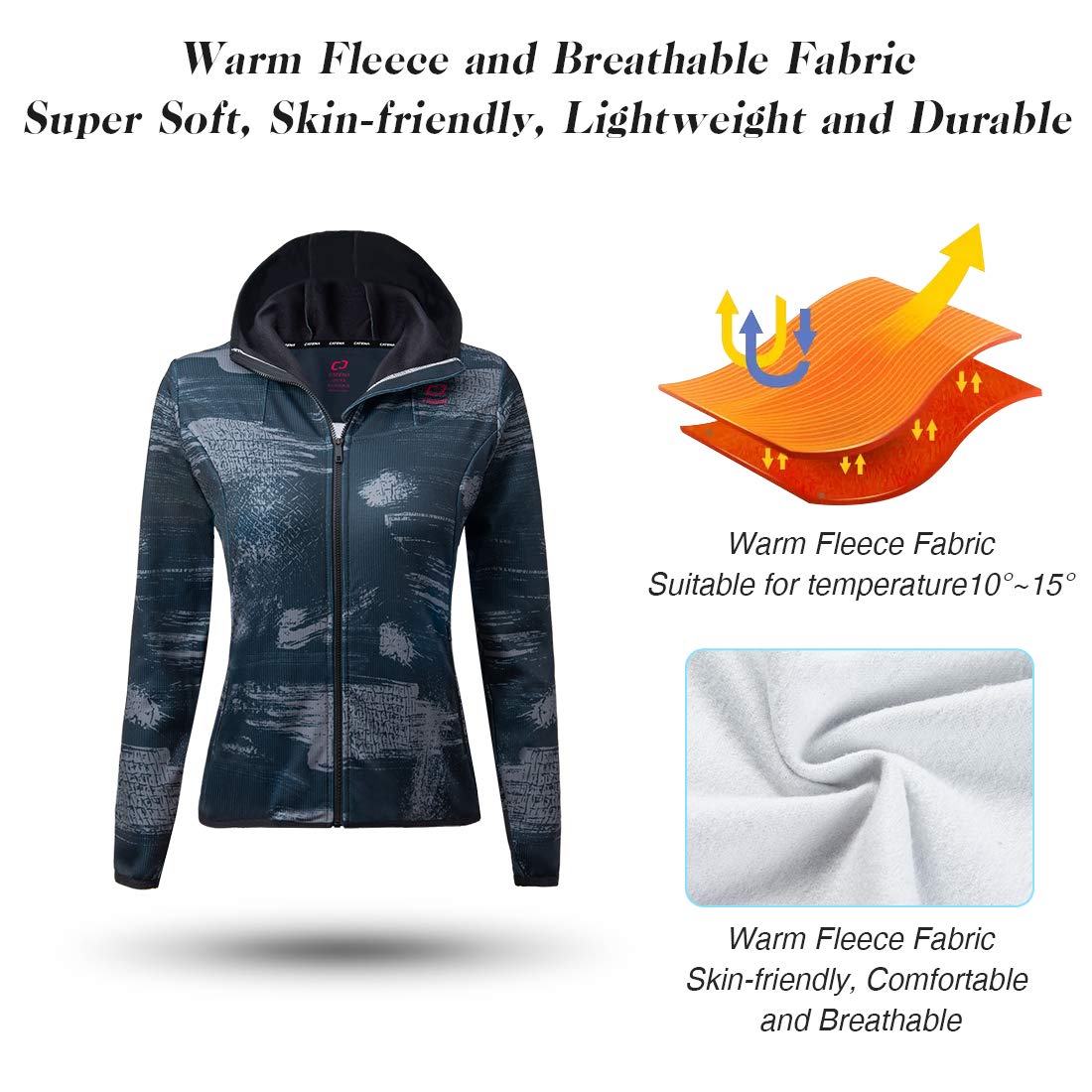 CATENA Femme Hiver Veste Coupe-Vent Full-zip Hooded Thermique Polaire Manteau Sport Softshell Chaud Jacket pour Cyclisme Ski Blouson