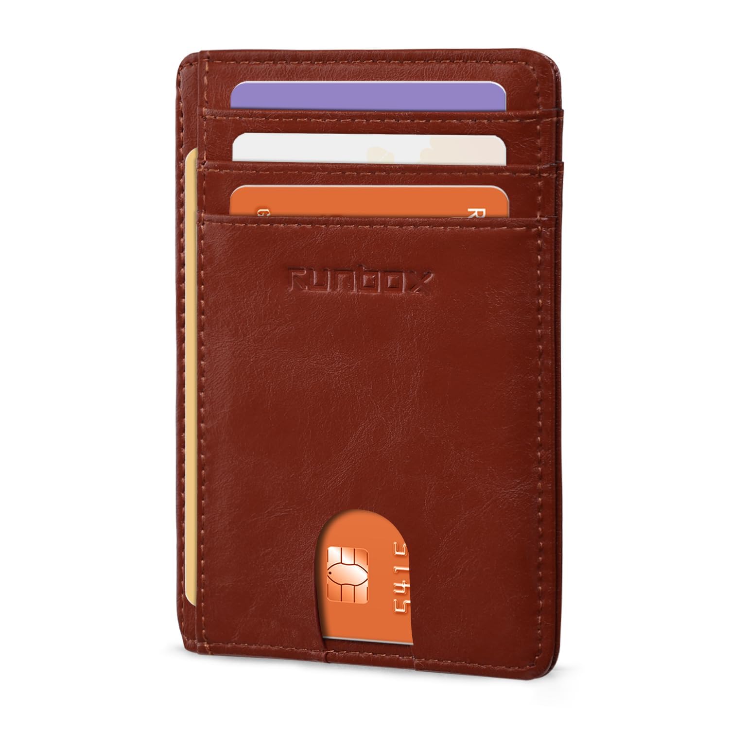 RUNBOX Slim Wallet for Men and Women, RFID Blocking Leather Card Holder