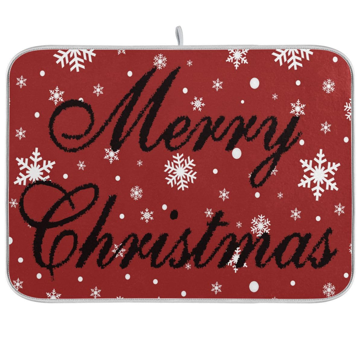 Merry Christmas Red Dish Drying Mat for Kitchen Winter Snowflake White Microfiber Drying Mats Absorbent Reversible Dish Pad Medium Dish Draining Mat