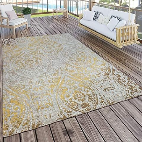 Paco Home In- & Outdoor Teppich Modern Shabby Chic Stil Terrassen Teppich Gelb Cover