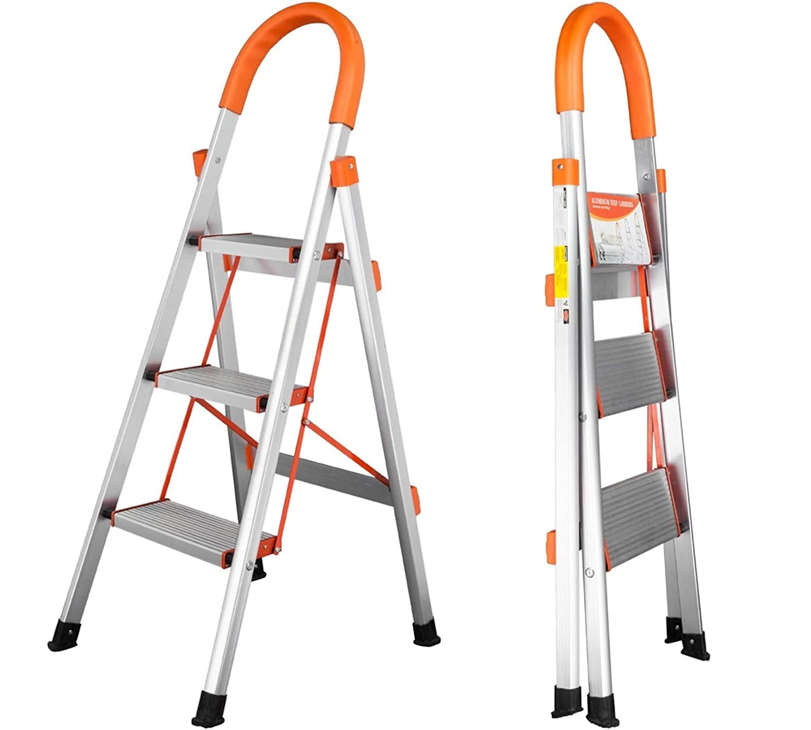 SUNRISE Step Ladder 3 steps Folding Ladders Aluminum Step Stool Anti-Slip with Lightweight Multi-Purpose Portable Home Ladder Household (3 Steps)