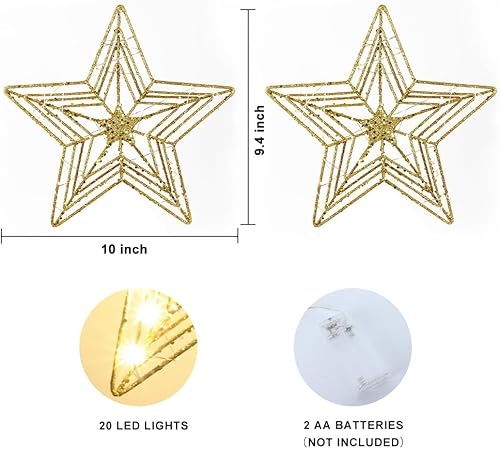 Miniatura 4 de Decoración para árbol de Navidad, estrella dorada de hogardeck para decoración de Navidad, 20 luces LED con purpurina para decoración de árbol de