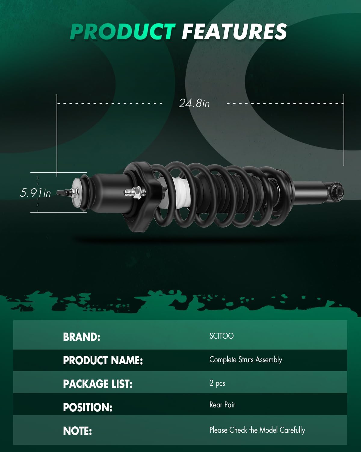 SCITOO Quick-Strut Complete Strut Assembly for 2007-2012 for Dodge Caliber (Rear Pair)