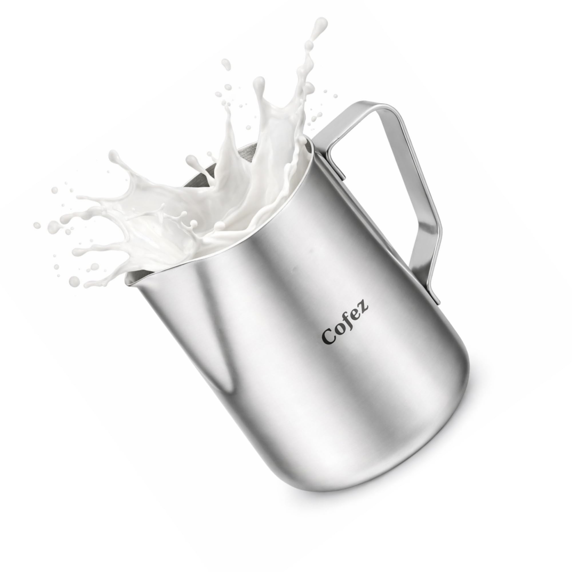 Milchkännchen Edelstahl 350ml mit skala - barista kanne für Latte Art - Hochwertige Milchkanne als Kaffee Zubehör - Perfekt zum Milchaufschäumen - Aufschäumkännchen zum Milch aufschäumen (Silber)