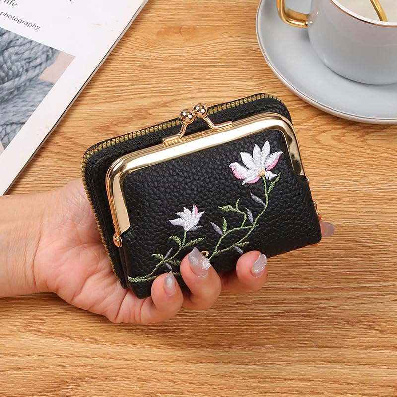NOIAFZY 2 PCS Trendy Flower Embroidered Card Holders – Organ Multi-Card Slots Card Cases for Daily Use