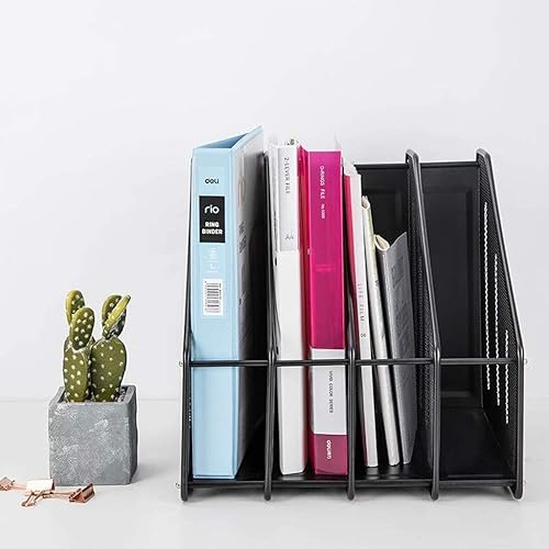 Miniatura 5 de Estante de archivos de escritorio organizador de archivos de malla metálica negra para organizar archivos carpetas y libros estantes de carpetas de