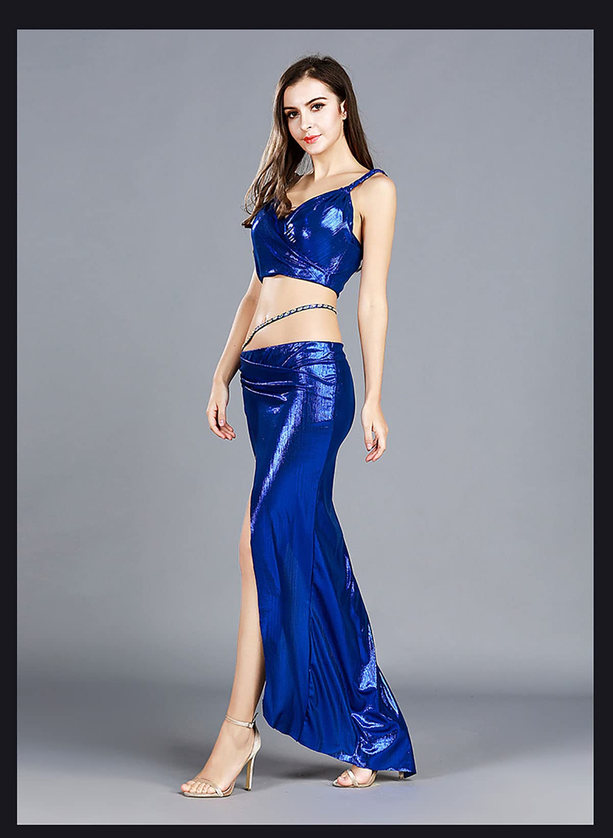 Disfraz de Baile del Vientre para Mujeres Top Cort Top and Hip Buff Send Dance Skirt Sequin Belly Dance Falda de Cadera