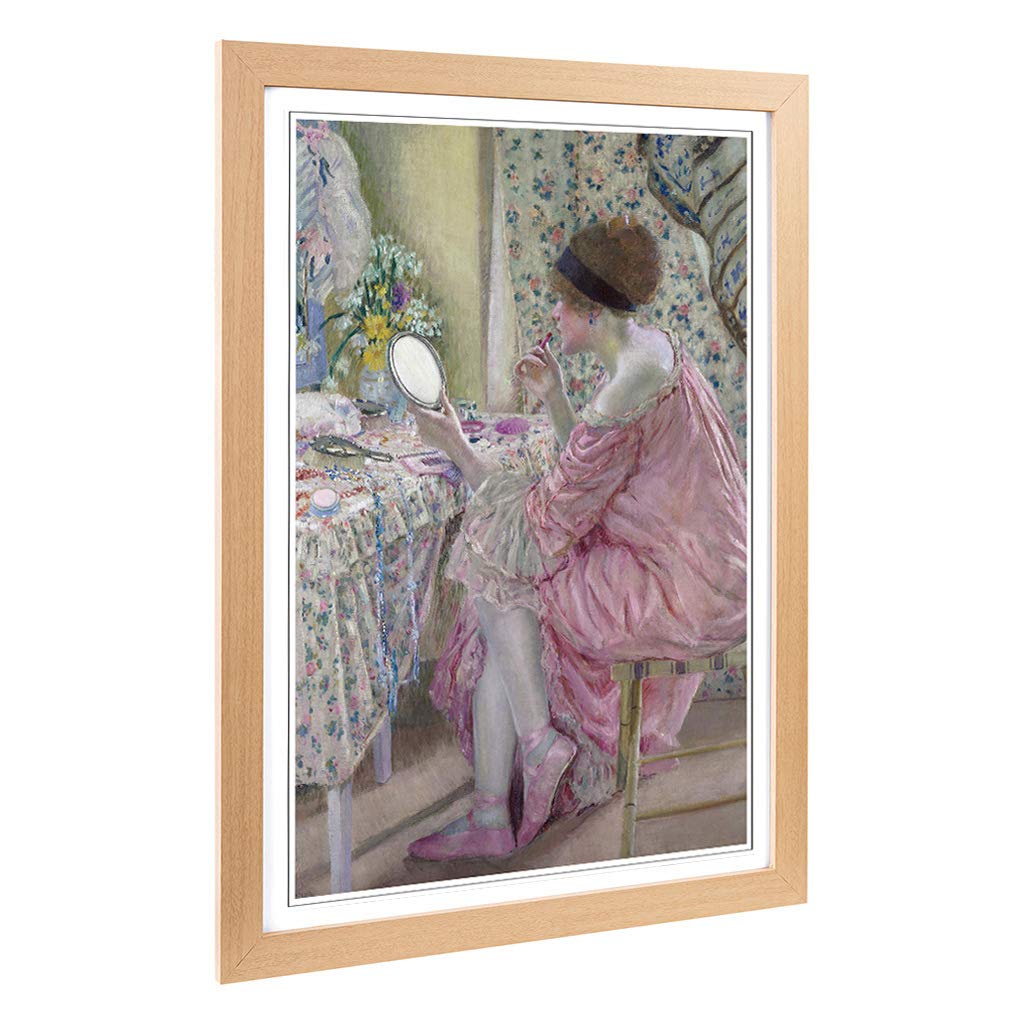 Big Box Art Framed Print of Frederick Carl Frieseke Woman Putting on her Makeup Design | Wall Art Picture| Home Decor for Kitchen, Living Room, Bedroom, Office, Oak, A2 / 24.5x18 Inch / 62x45cm
