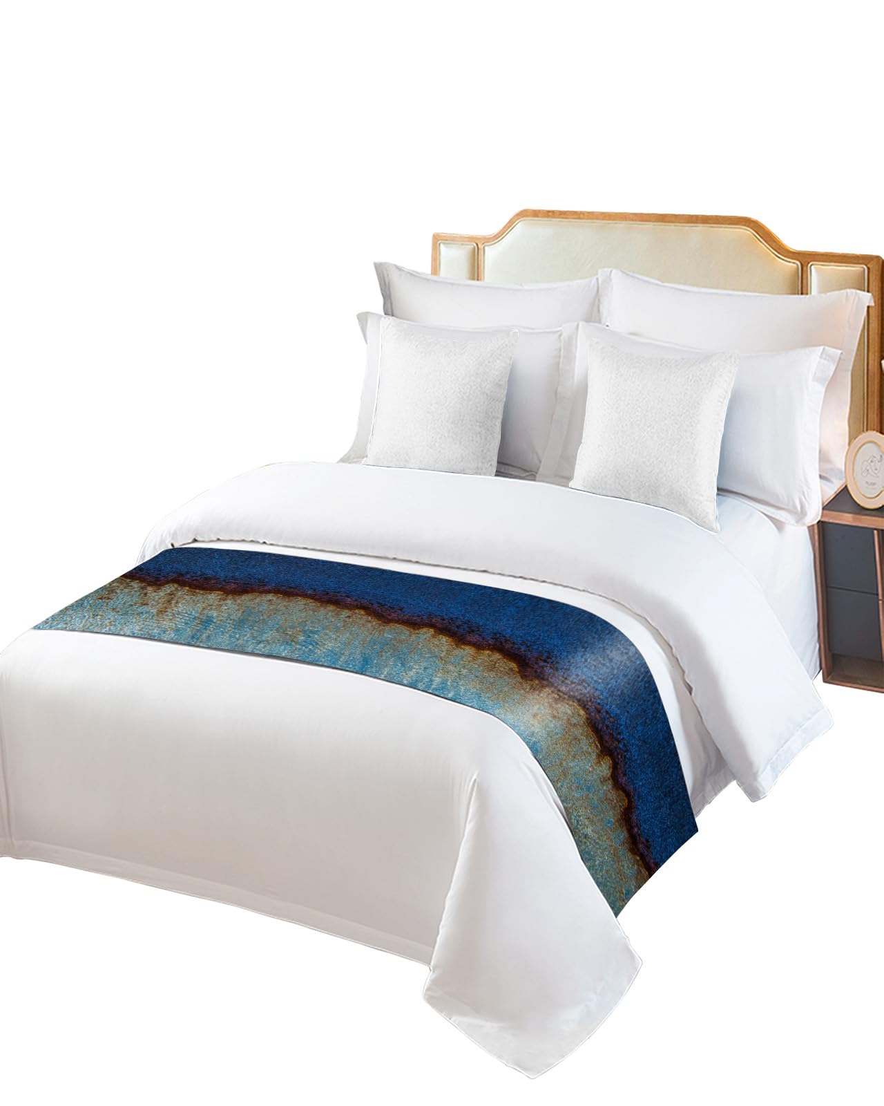 Yukro Bed Runner Scarf, Vintage Metallic Texture Different Shades of Blue King Bed Scarf Runner, No Fading Decorative Bedding Scarf for Bedroom Hotels Homes and Guestrooms