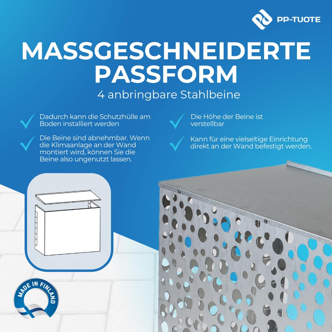 Wärmepumpen- und Klimaanlagenabdeckung, verzinkt | Wetterfester verzinkter Stahl, pulverbeschichtet; 104 x 76,3 x 47 cm, mit verstellbaren Metallfüßen