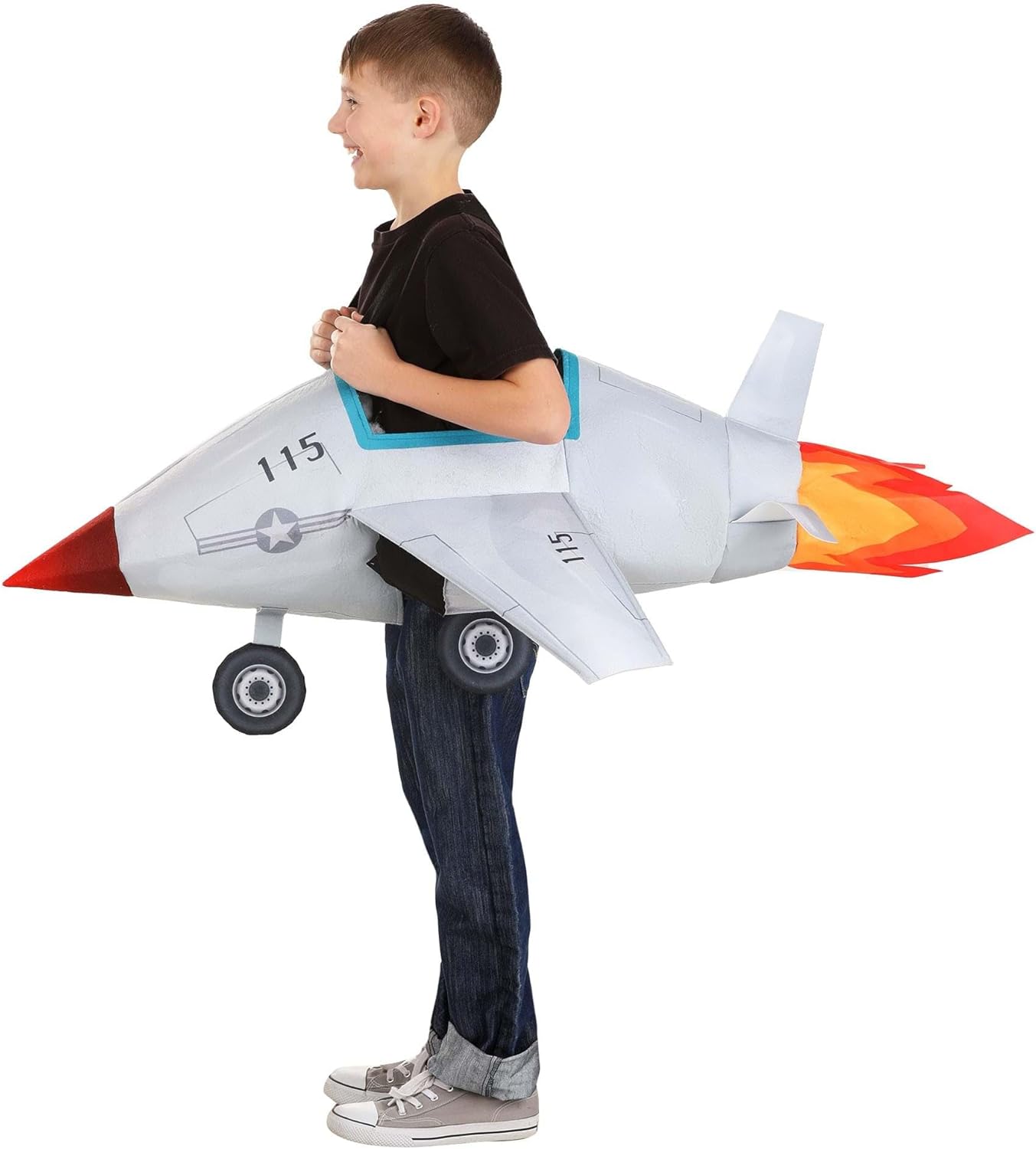 Kid's Ride-In Fighter Jet Costume | Pilot Airplane Tunic with Adjustable Straps