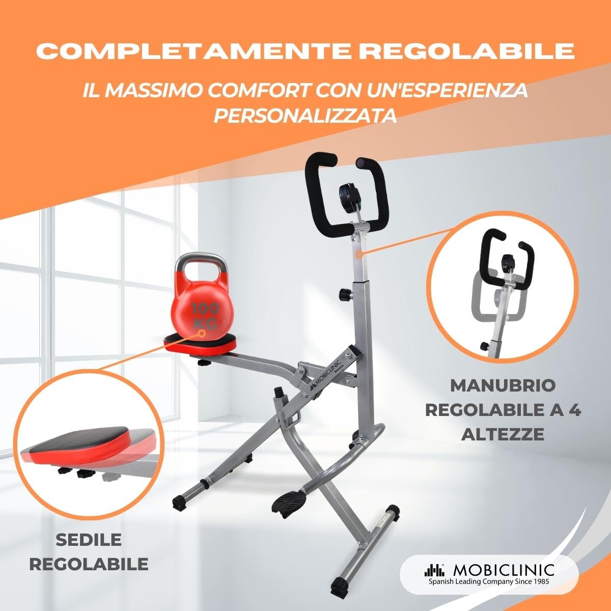 Mobiclinic®, Total Power Body Crunch, Vogatore, Pieghevole, Vitalfit, Stretching e Allenamento Multifunzionale, Display LCD, Carico 100kg, Palestra Domestica, Manubri Regolabili, Base Antiscivolo