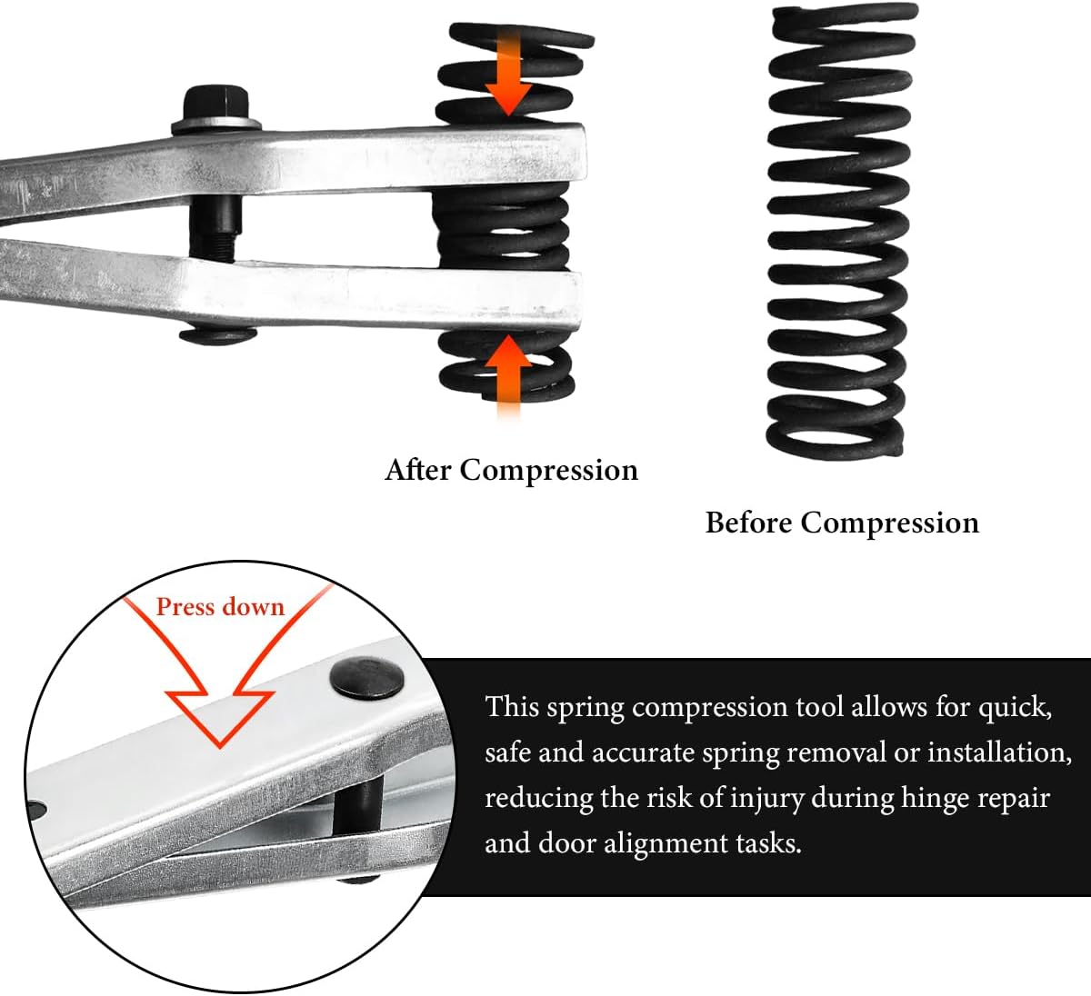 Door Spring Tool, Sturdy Metal Car Door Hinge Spring Compressor Tool Fit 1/2 Inch Wrenches, Professional Repairing Tools for Compresses and Installs Car Hinge Springs