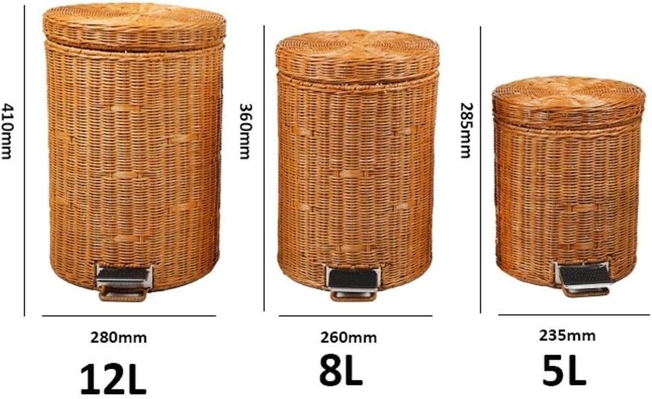 Indoor Trash cans Handmade Rattan Trash Can Home European Style with Cover Mute Pedal Creative Kitchen Bathroom Living Room Bedroom Tube Indoor Garbage cans(5L)