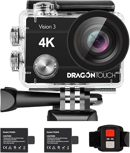 Dragon Touch Action Camera Vision 3 4K 20MP Cámara impermeable subacuática con control remoto 170 gran angular WiFi Cámara deportiva con kit de