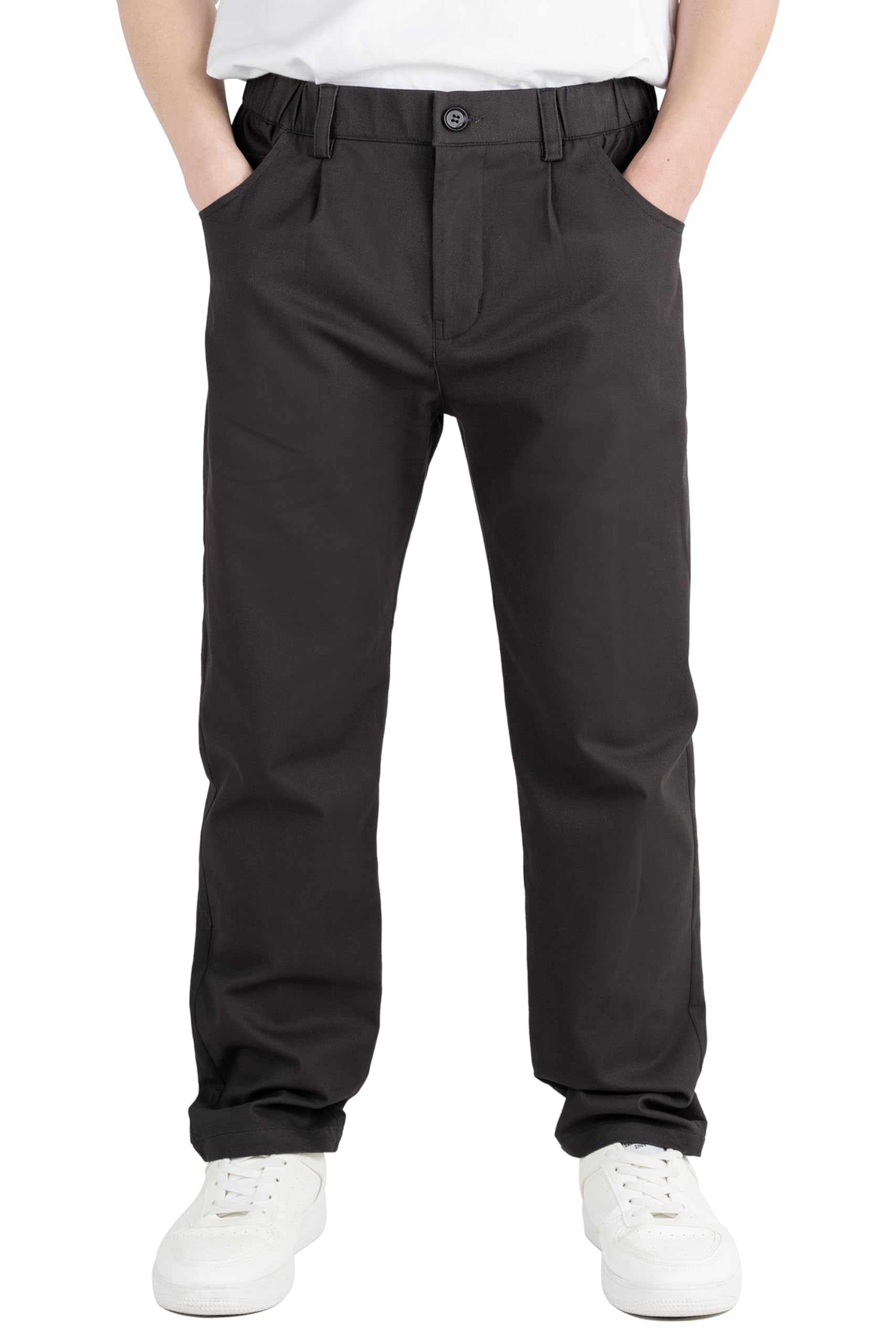 CAMLAKEE Pantalones de pierna recta para niños, pantalones chinos escolares con cremallera