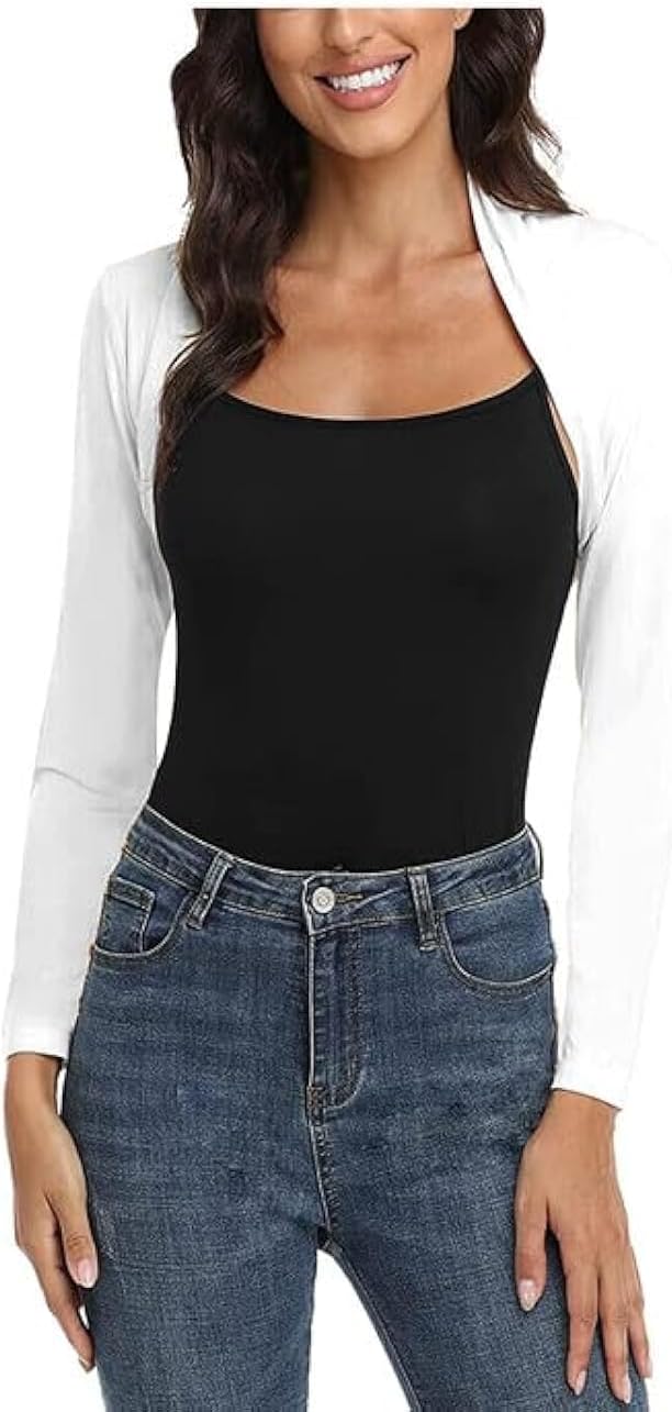 R&N FASHIONS – Womens Plain Bolero Ruched Long Sleeve Open Front Cropped Cardigan Jacket Style Fashionable Stylish Sophisticated Comfortable & Versatile