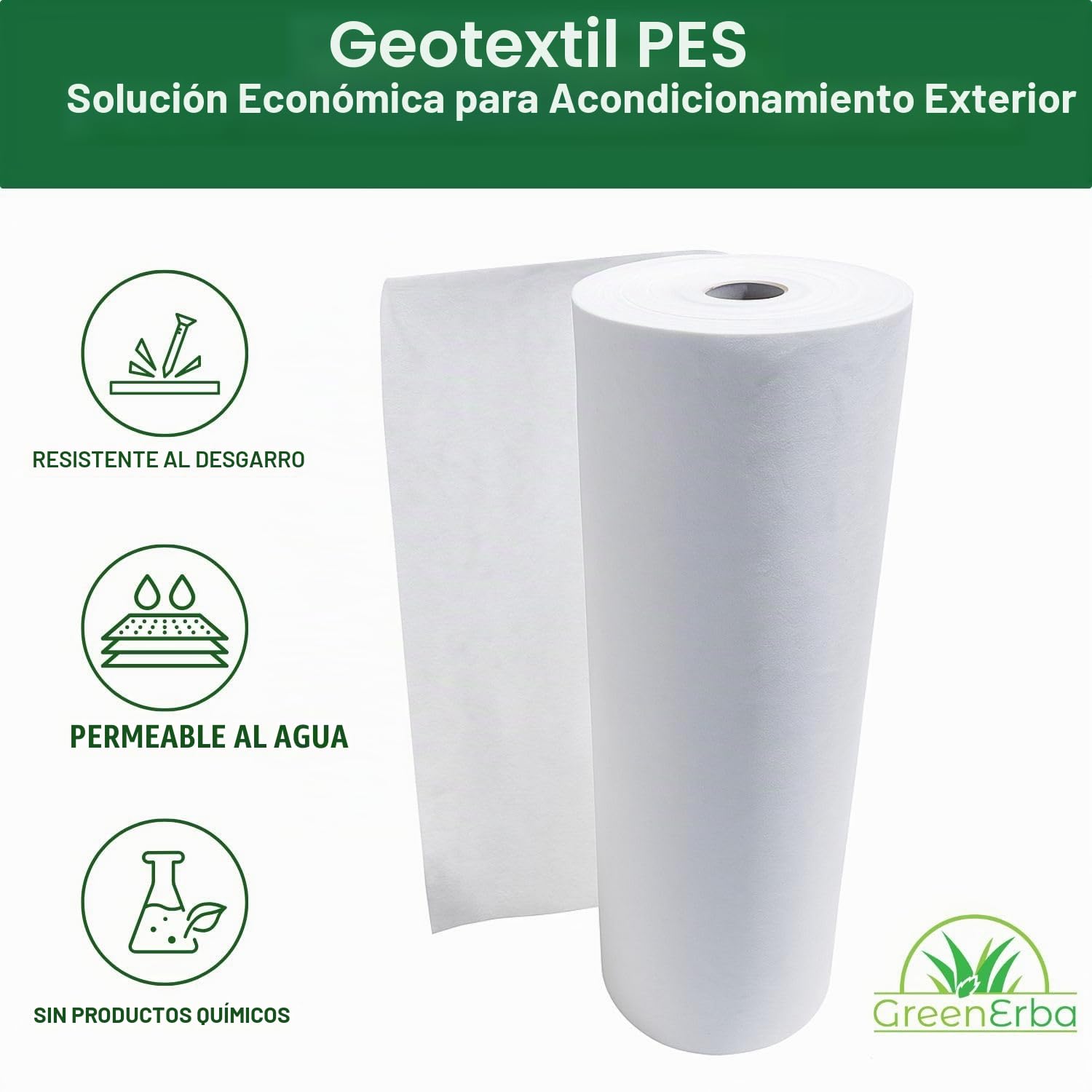 30m² Fieltro Geotextil 200g/m2 poliéster (PES) - Tejido Permeable al agua - 1 x 30m - Lona de drenaje Cuenca/Terraza/Jardín - Separación de grava/arena/adoquines sintéticos