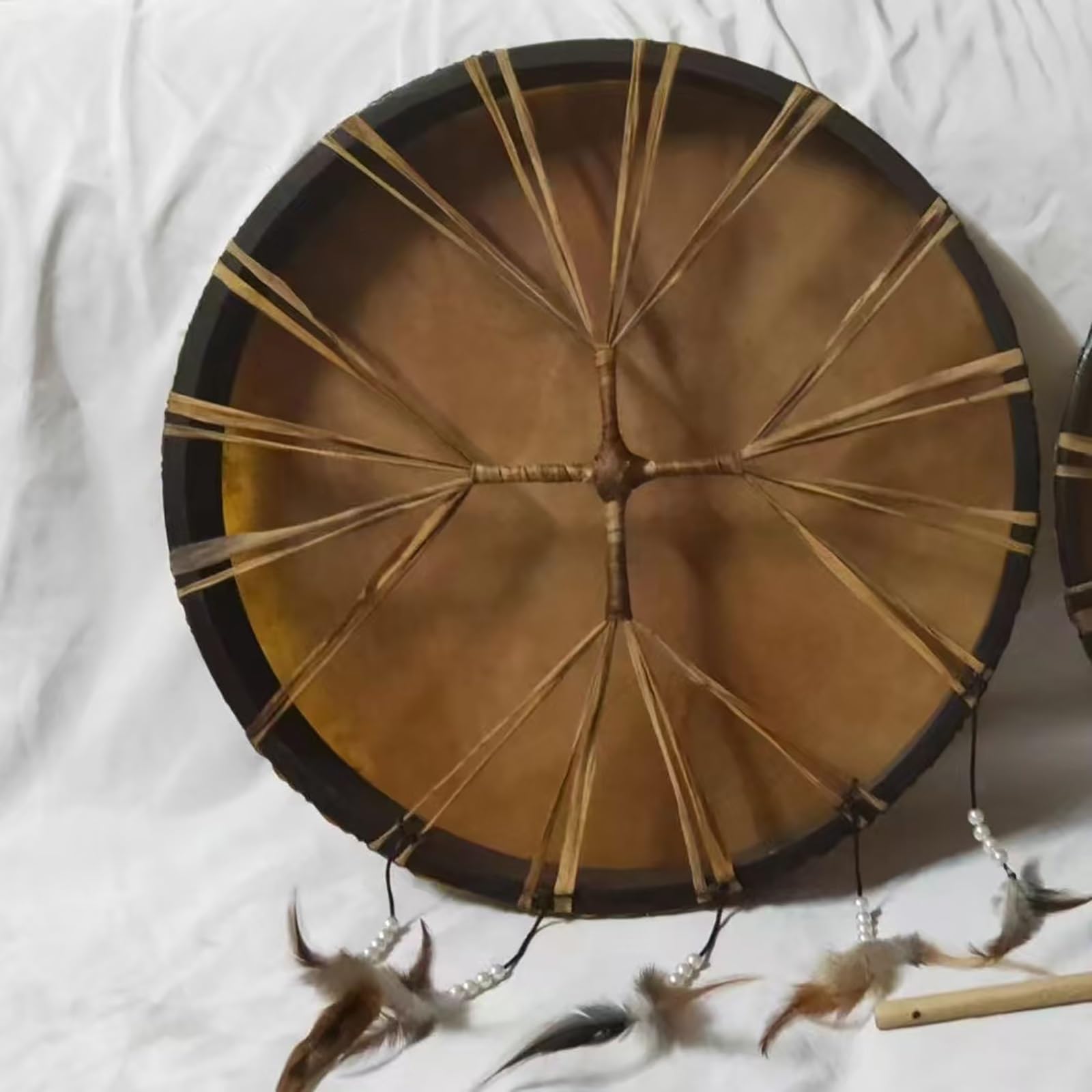 Tambour Chamanique en Peau de Mouton avec Baguettes - Sac pour Guérison par la Musique, Alchimie Voix Basse Amérindien pour Méditation Yoga (40cm, Cross)