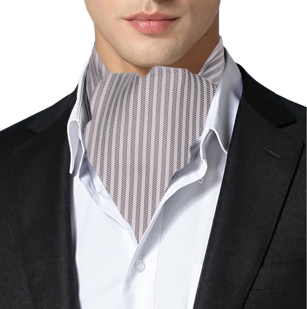 Made in Italy Men's Herringbone Pattern Self Cravat Ascot Tie, Silk - No Duties Customs Fees