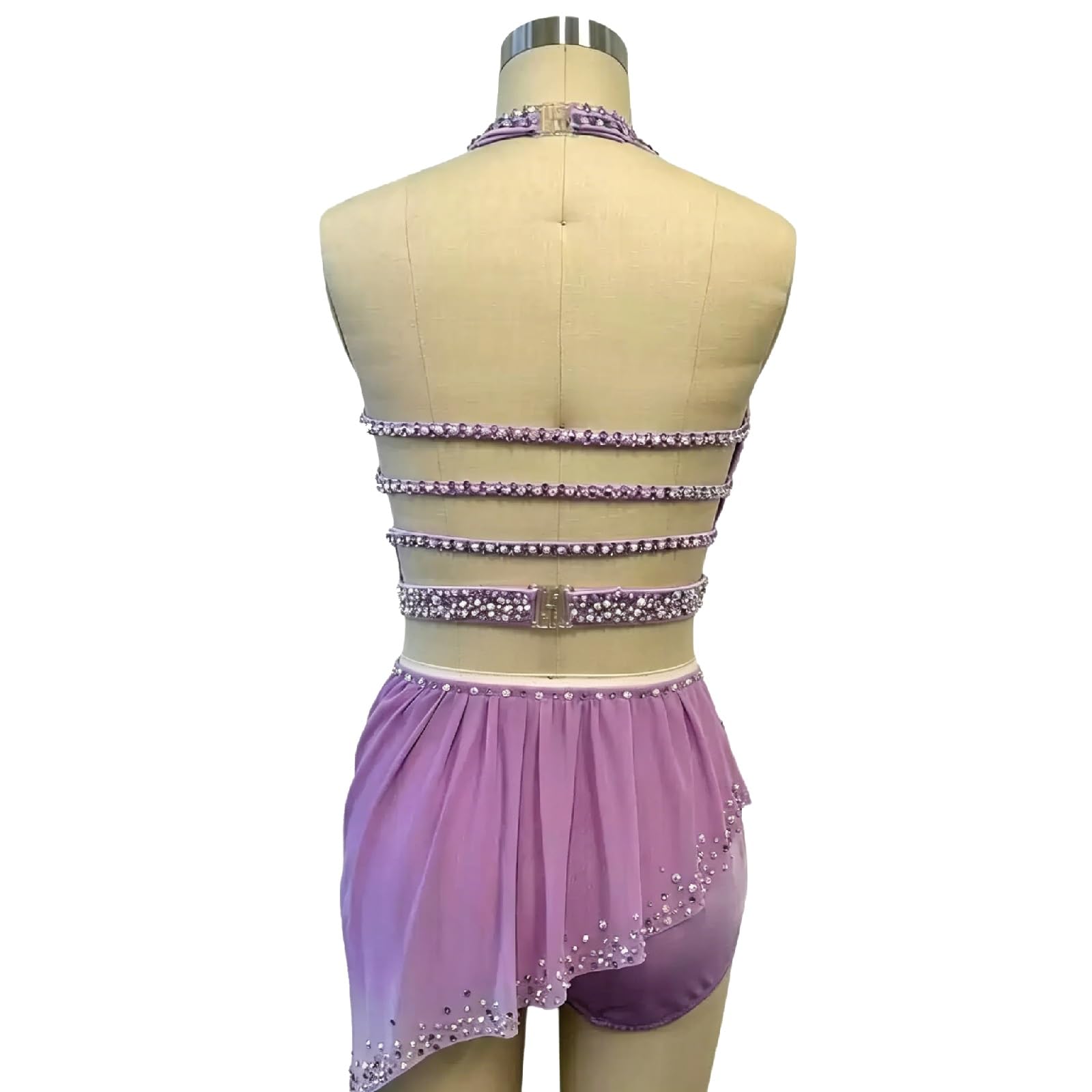 Vestidos De Baile Lírico For Niñas Con Top Halter Con Diamantes De Imitación, Ropa De Baile Con Espalda Abierta, Falda Fluida Asimétrica