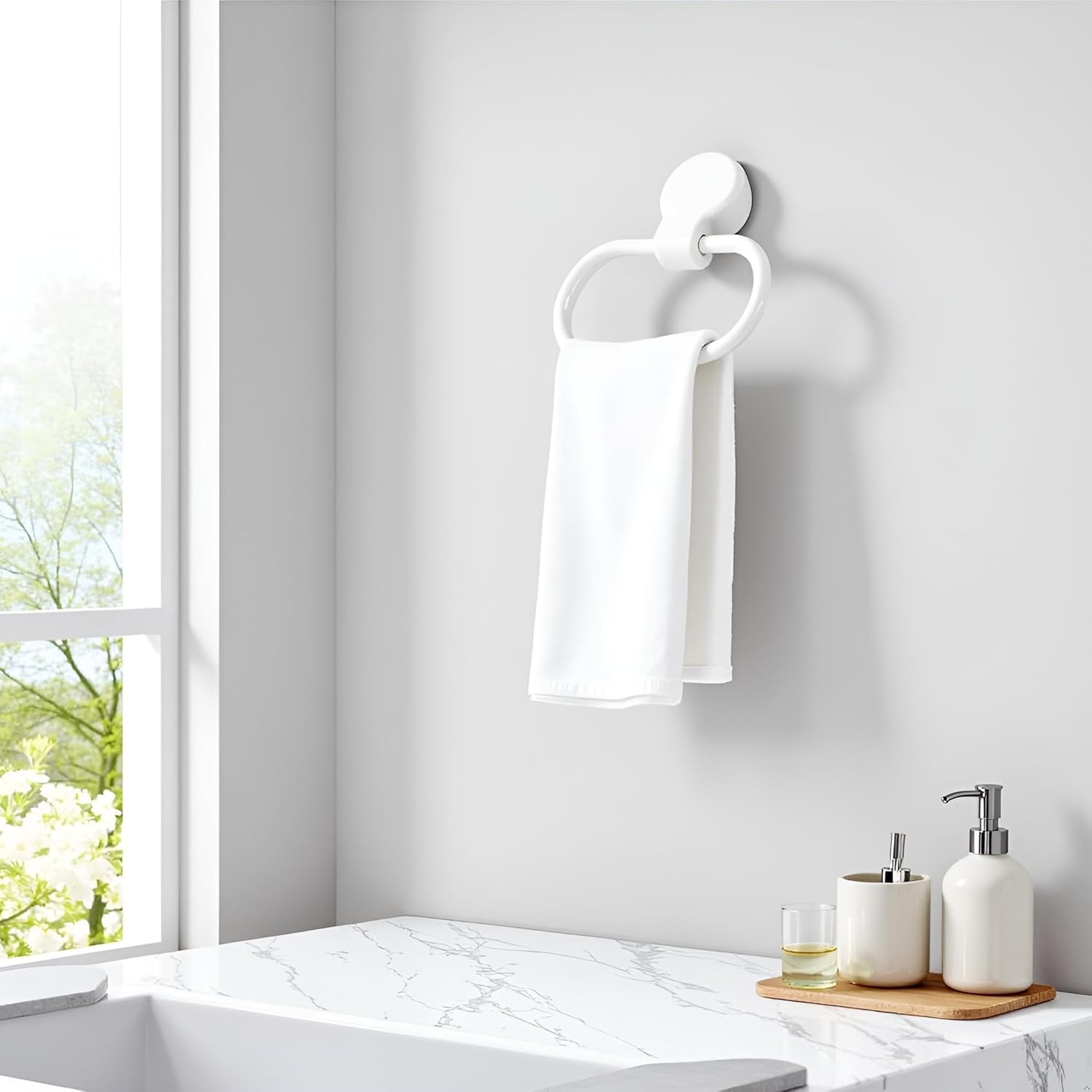 White Towel Ring Towel Rack Hand Holder for Bathroom Self Adhesive Non Punching Adhesive Towel Ring Kitchen Cloth Hanger Bath Towel Bars, Bath Towel Rings