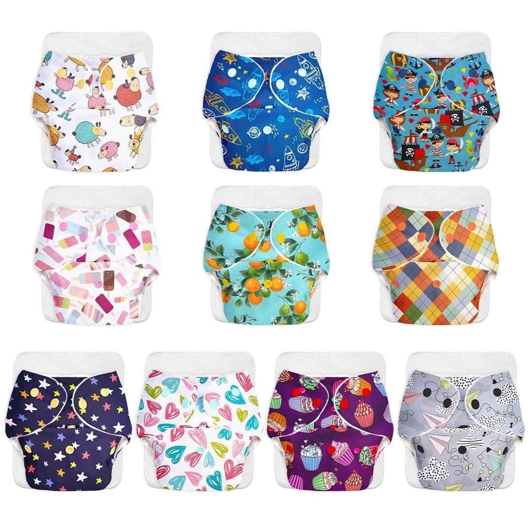 SuperBottoms BASIC Pack of 10 Cloth Diaper For Baby | Washable & Reusable Cotton Cloth Diaper | 0-3 Years | With Quick Dry Pad/Insert | Assorted |-image-2