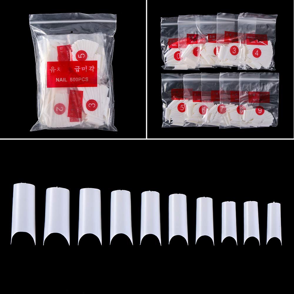 500PCS Fake Nails Manicure False Nail Tips Beauty Tools DIY Half Style Acrylic UV Gel(White-500Pcs-Bag)