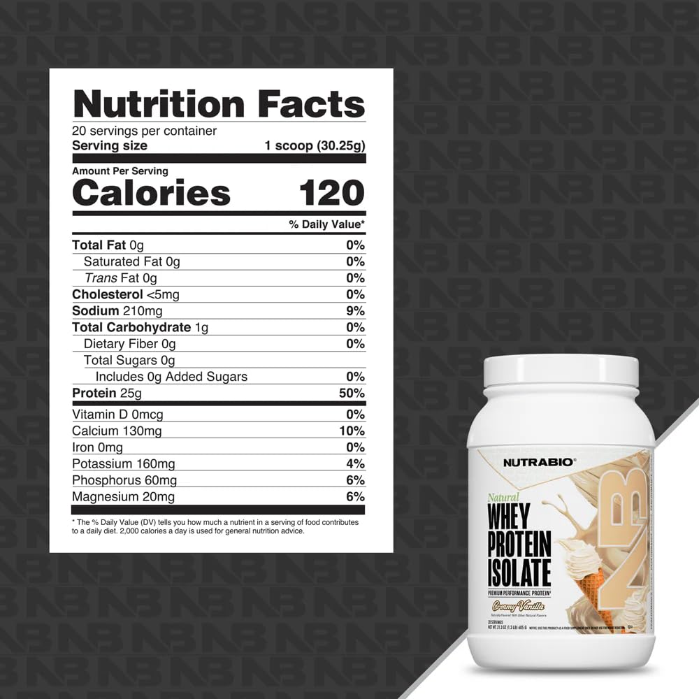 NutraBio Natural Whey Protein Isolate Protein Powder, 25g Protein with Complete Amino Acid Profile, Non-GMO, Soy & Gluten Free, Low Carb, Low Calorie - 20 Servings- Vanilla — Amazon image 2
