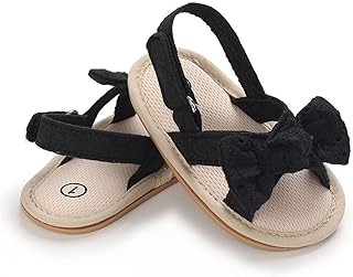 Mtef Sandálias infantis para bebês meninas com laço de flor sola macia verão recém-nascido bebê primeiro andador berço sapatos de vestido 0-18 meses