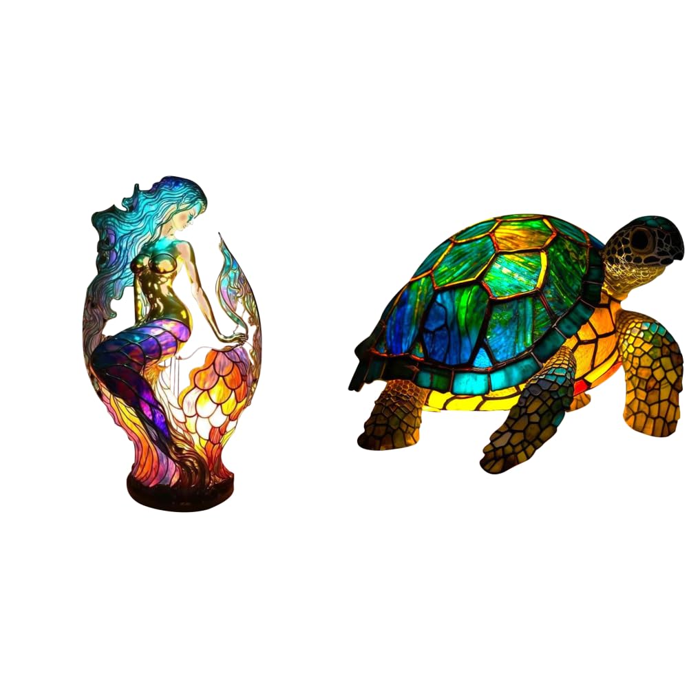 Cymwer Colorful Resin Table Lamp, Bohemian Room Decor Night Lamp, LED Bedside Lamp, Suitable for Bedroom & Living Room Decoration, Gift for Animal Lovers