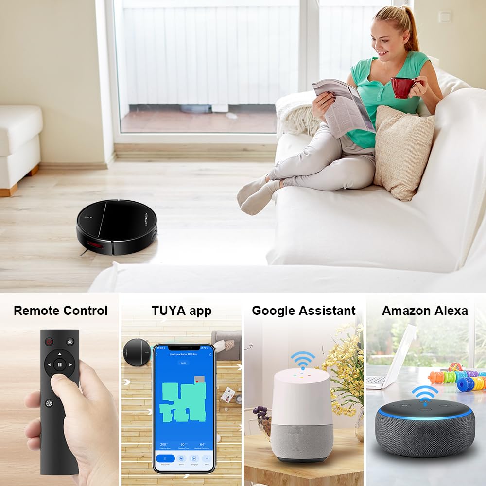 Liectroux M7S Pro 4000Pa robot odkurzający z funkcją wycierania, inteligentny robot odkurzający, inteligentna nawigacja, działa z aplikacją, Alexa i Google Home, czarny