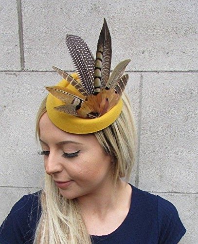 Mustard Yellow Pheasant Feather Pillbox 