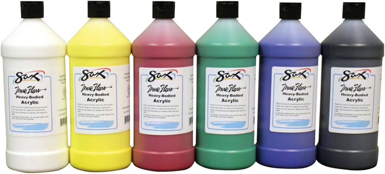 Sax True Flow Heavy Body Acrylic Paint, Quarts, Assorted Colors, Set of 6
