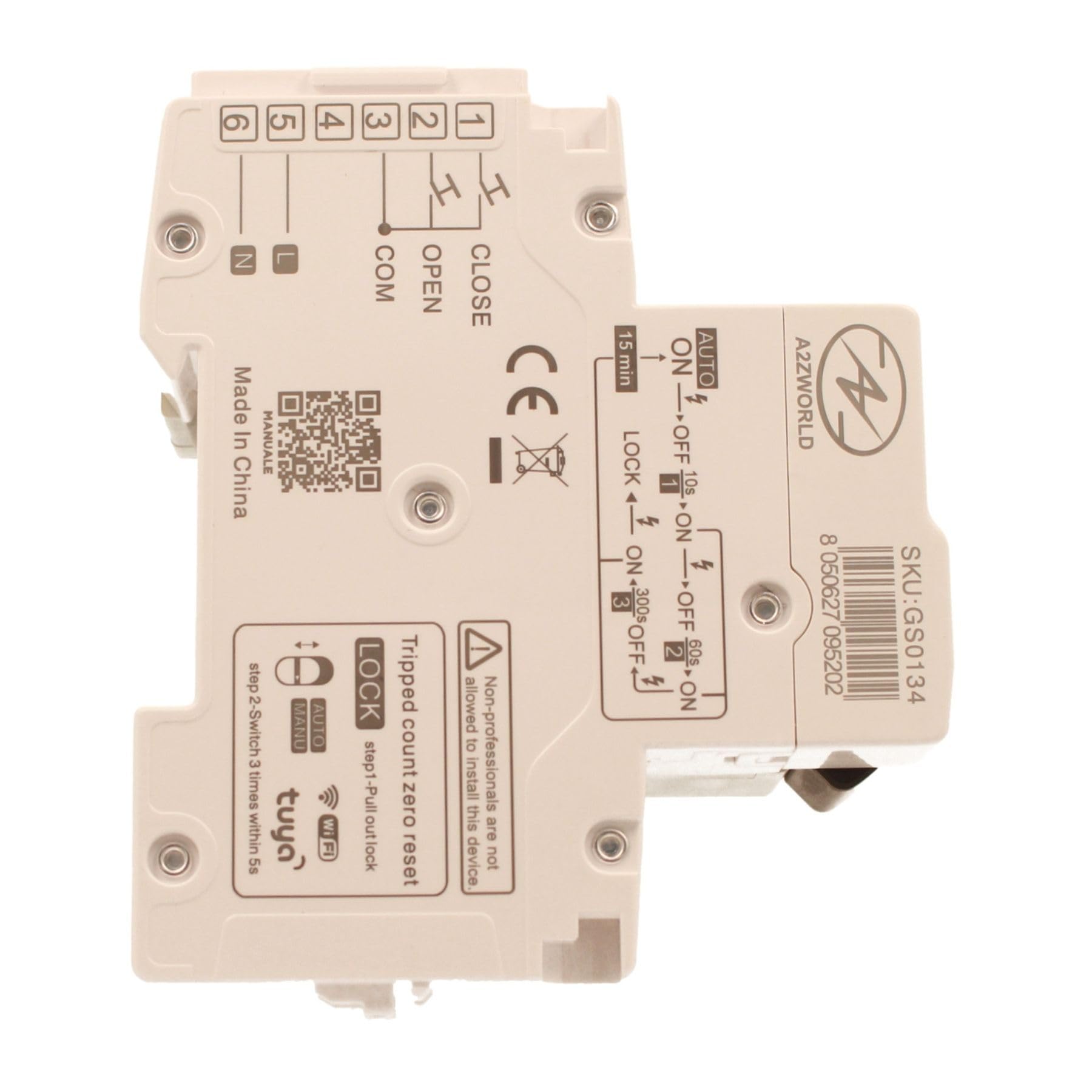 Interruttore Magnetotermico WIFI Con Riarmo Automatico, Curva C 10A, 1P+N 6kA, APP Tuya Smart Life, Solo 2 Moduli DIN 220V AC, Controllo Remote o Manuale