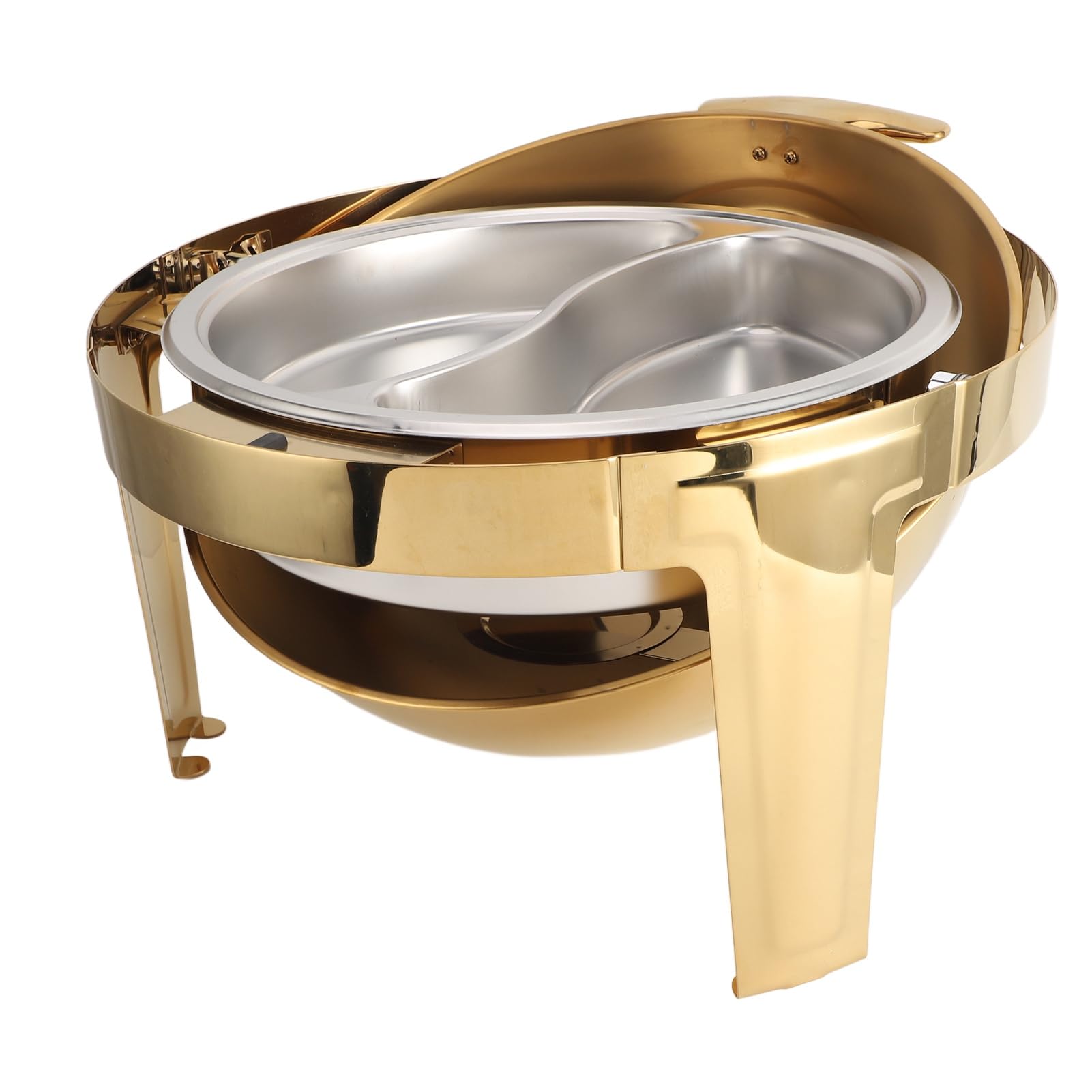 POENVFPO Calentador de Alimentos de Acero Inoxidable Dorado de 6L para Buffet, Plato de Frotamiento, para Catering, Eventos y Fiestas (Sartén de 2 compartimentos)