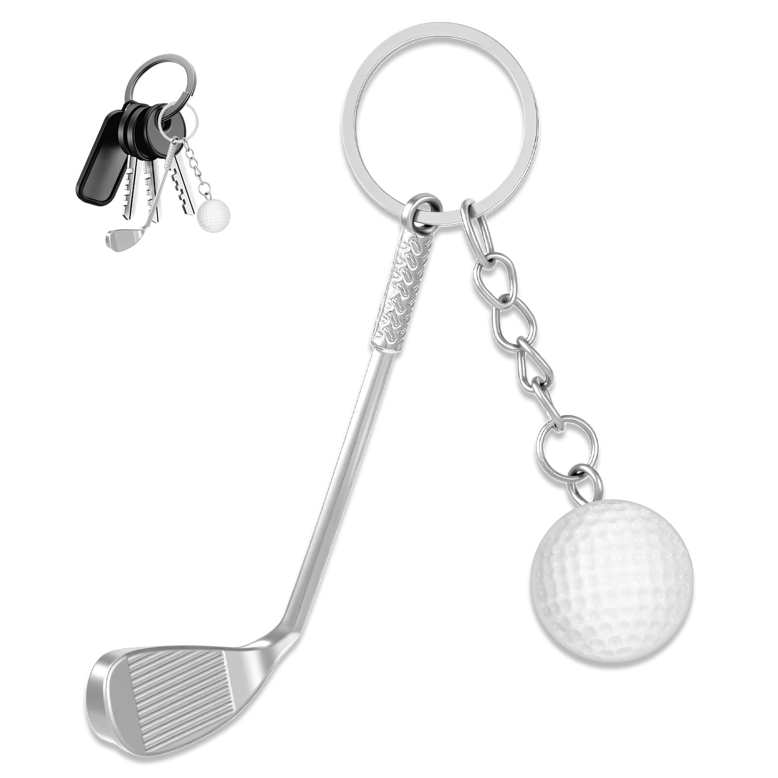 Llavero de golf, llavero de carrito de golf, llaveros de clubes, mini aleación de zinc, clubes, raquetas, decoraciones, regalo para papá, deportista, regalos de cumpleaños
